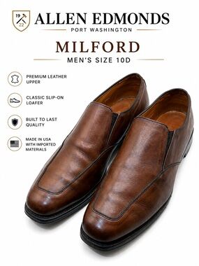 Allen Edmonds Milford Slip-On Dress Shoes Brown Leather Men’s 10D USA
